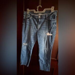 Old Navy Women's Distressed Straight Leg Jeans - Blue